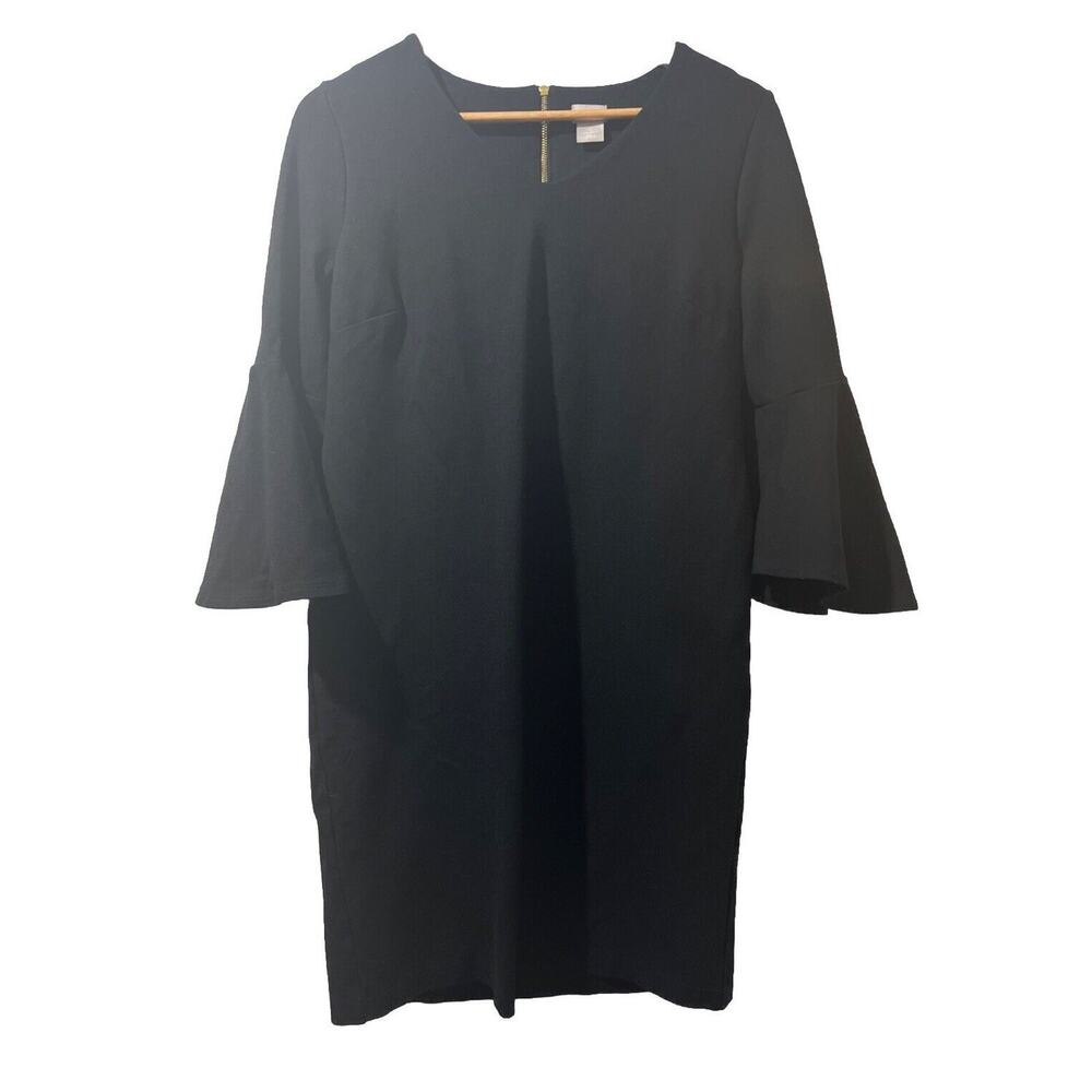 Chico's chicos small Sheath Dress Sz 0 Ponte Bell V-Neck Black Career Office